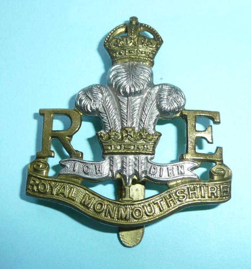 Royal Monmouthshire Royal Engineers Militia Bi Metal Cap Badge - King's Crown - Gaunt London