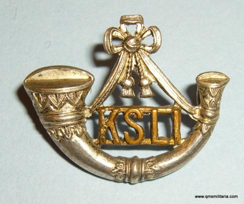 King's Shropshire Light Infantry ( KSLI ) Gilt and Silver Plated Officer's Collar Badge