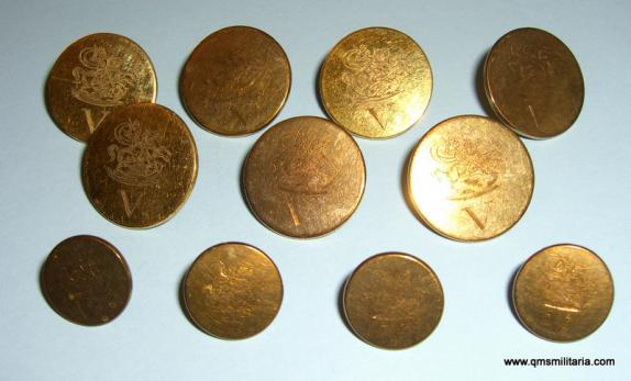 Vth Royal Northumberland Fusiliers Blazer Buttons Gilt Brass 7 large and 4 small