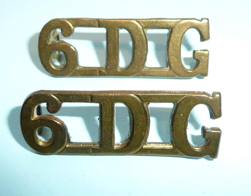 WW1 - 6DG 6th Dragoon Guards Matched Pair of Brass Shoulder Titles