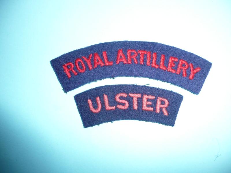 Royal Artillery / Ulster (51st Anti Aircraft Brigade) Northern Ireland Combination Embroidered Felt Cloth Shoulder Title Set