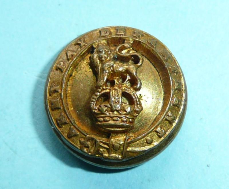 Edwardian / WW1 Army Pay Department Button Officer's Small Pattern Mounted Fire Gilt Cap / Mess Dress Button