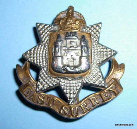 East Surrey Regiment King's Crown (solid crown variety) Cap Badge
