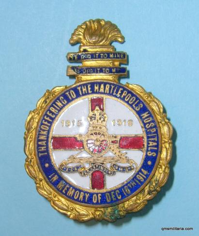 WW1 Bombardment of Hartlepool 1915/16 commemorative Gilt and Enamel Pin Brooch Badge