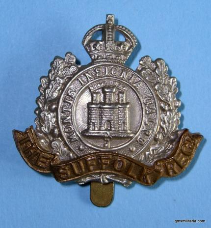 WW1 Suffolk Regiment Cap Badge - Unvoided Bi Metal Economy Version 