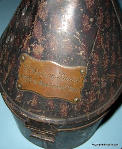 1878 Pattern Spiked Helmet Tin Carry Case - 1st Volunteer Battalion Northumberland Fusiliers to G. Watson Smart