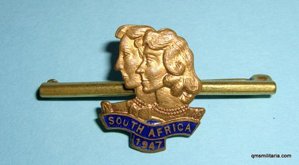 Royal Princesses Visit to South Africa 1947 Gilt and Enamel Bar pin badge