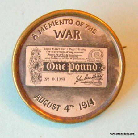 Memento of the Great War  - 4th August 1914  - Tinnie celebrating the Birth of the Treasury One Pound Note or Bradbury!