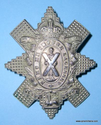 WW1 The Royal Highlanders ( Black Watch )  White Metal Cap Badge - Gaunt Tablet