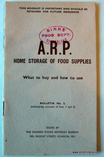 WW2 Home Front  A.R.P BOOKLET HOME STORAGE OF FOOD SUPPLIES 