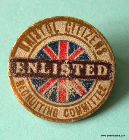 Rare WW1 Enlisted, Bristol Citizens Recruiting Committee badge