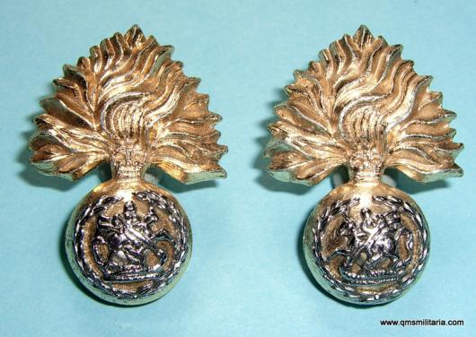 Royal Regiment of Fusiliers ( RRF ) Facing Pair Anodised Collar Badges