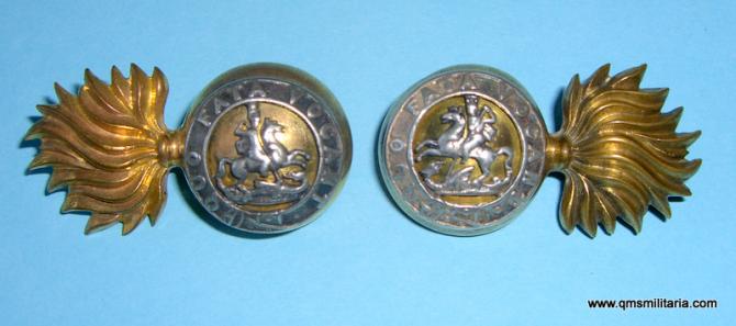Northumberland Fusiliers faicing pair of officers patrol jacket gilt and silver plate collar badges