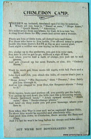 WW1 Postcard  - Chisledon Camp, nr Swindon in Wiltshire