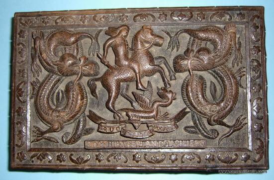 Decoratively Hand Carved Indian Northumberland Fusiliers Wooden Smoking / Cigar Box