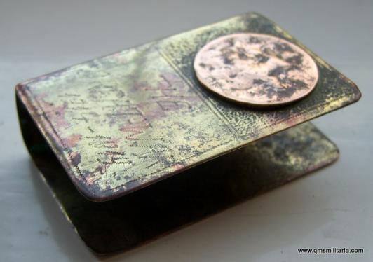WW1 Trench Art 9th Battalion Northumberland Fusiliers Brass ( shell ) Match Box Cover - Souvenir from Fritz!