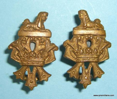 Scarce Royal Irish Fusiliers (Princess Victoria's) gilding metal other rank's collar devices / badges ( worn 1882 - 1888 only)