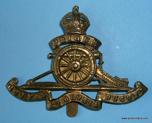 WW1 Royal Artillery Economy Pattern Cap Badge ( unvoided wheel)