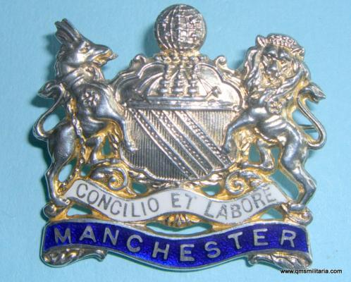 WW1 Manchester Regiment 1914 Hallmarked Silver & Enamel Sweetheart Brooch by William James Dingley