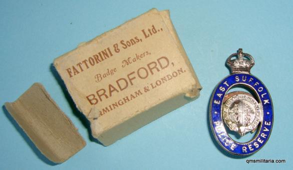 WW2 Home Front East Suffolk Police Reserve Lapel Badge with original  Box of Issue