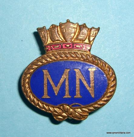 WW2 Merchant Marine ( MN ) Gilt and Enamel Lapel Badge Pin