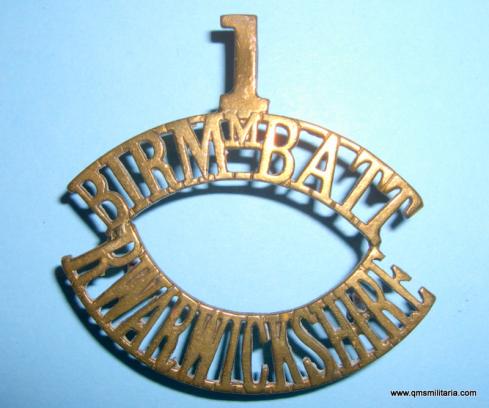 14th ( Service Battalion )  The Royal Warwickshire Regiment (1st Birmingham Pals ) One Piece Brass Shoulder Title