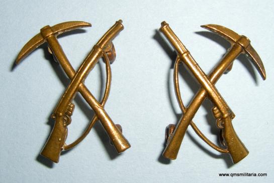 WW1 Matched Pair of Brass Pioneer Battalion Collar Badges