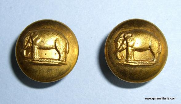 Pair of Matching Small Pattern Gilt Brass Buttons - Elephants without Houdahs