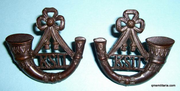 The King's Shropshire Light Infantry KSLI Officer's Small pattern OSD Collar badges, circa 1951 onwards