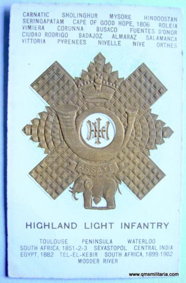 Original Edwardian Pre WW1 Highland Light Infantry ( HLI ) Badge Postcard