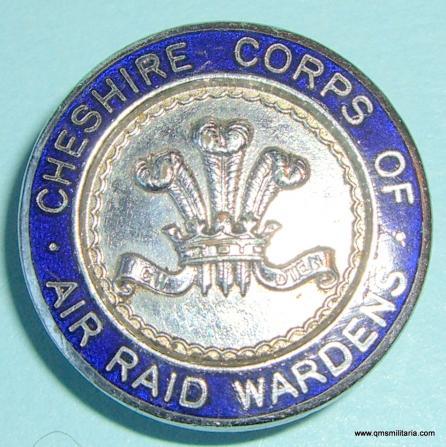 WW2 Cheshire Corps of Air Raid Patrol Wardens ( ARP ) Chrome and Enamel Lapel Badge