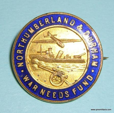 Scarce WW2 Northumberland & Durham War Needs Fund Gilt and Enamel Pin Badge