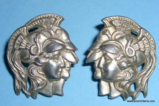 Artist Rifles ( 28th County of London Regiment ) Matched Facing Pair of Officers / Sergeants White Metal Collar Badges