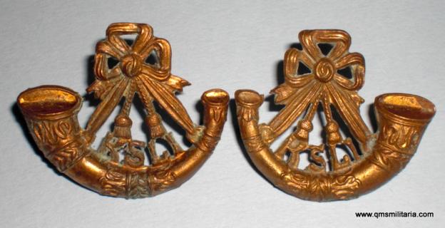 Kings Shropshire Light Infanty ( KSLI ) Matched Facing Pair of NCO's Gilt Collar Badges