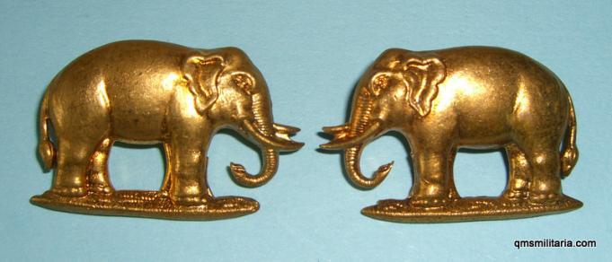 Seaforth Highlanders Pair of Facing Elephant Brass Collar Badges