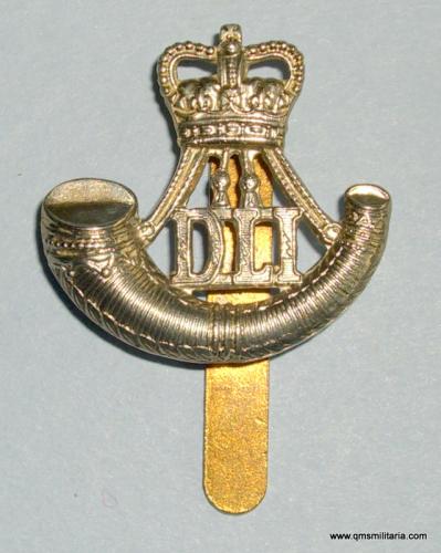 Durham Light Infantry ( DLI ) Small Pattern White Metal Beret Badge, QEII crown, post 1955