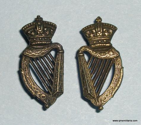 Matched Facing Pair of Victorian Boer War Royal Irish Reserve Regiment Collar Badges 
