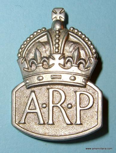 Scarce WW2 Home Front A.R.P. Air Raid Precautions White Metal Lapel Womens Issue pin fitting - Marples & Beasley