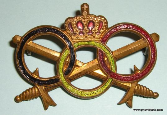 Belgian Army Sports Brevet ( Breast ) Badge national colours on three rings on crossed swords