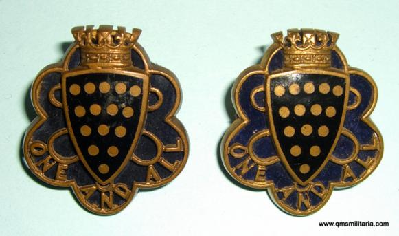 Duke of Cornwall's Light Infantry ( DCLI ) Matched Pair of Officer's Victorian Gilt, Enamel and Felt Backed Collar Badges