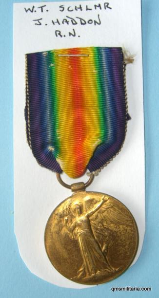 WW1 Allied Victory Medal - Scarce Rank - Warrant Schoolmaster Royal Navy, to J. Haddon