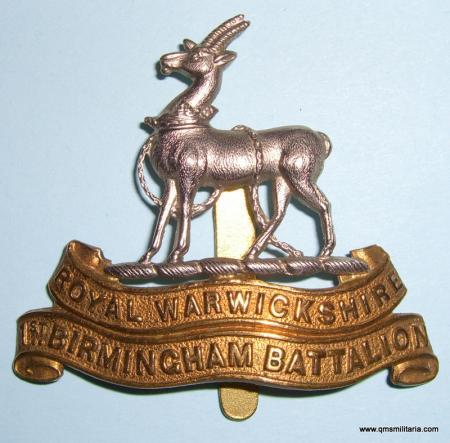 Scarce WW1 1st Birmingham ( Pals ) Battalion Royal Warwickshire Regiment Other Rank's Cap Badge