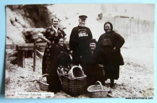 Original B&W Postcard  - Cullercoats Fisher Folk posed with Coxswain Robert Smith, Tynemouth Lifeboat, RNLI