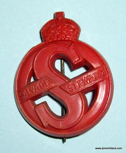 WW2 Home Front Salvage Steward's Red Plastic Badge