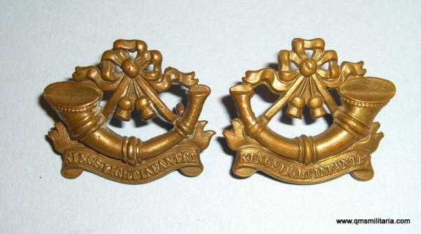 Victorian King's Shropshire Light Infantry ( KSLI ) Pair of Facing Gilding Metal Other Rank's Collar Badges, 1881 - 1887