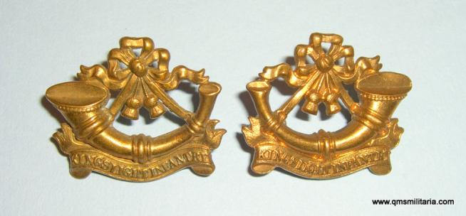 Victorian King's Shropshire Light Infantry ( KSLI ) Facing Pair of Water Gilt Senior NCO's Collar Badges, 1881 -  1887