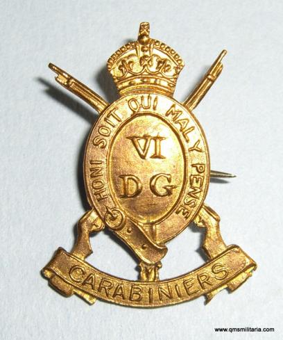 WW1 vintage 6th ( Carabiniers ) Dragoon Guards Gilt Sweetheart Badge, pre1922