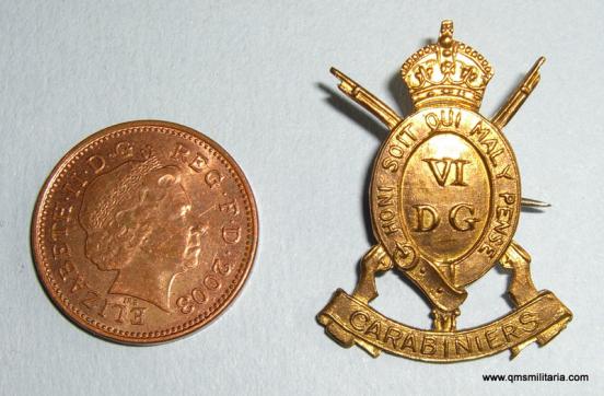 WW1 vintage 6th ( Carabiniers ) Dragoon Guards Gilt Sweetheart Badge, pre1922