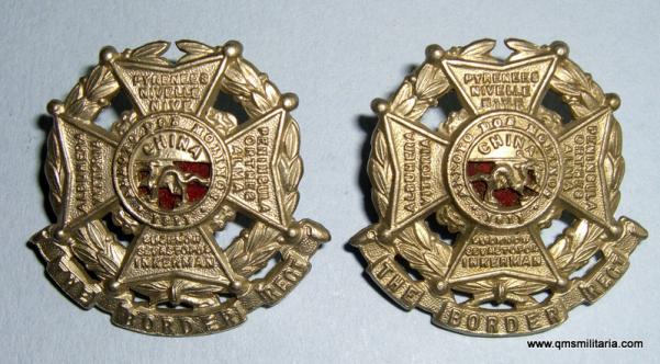 The Border Regiment Facing & Matched Pair of Victorian / Edwardian Other Ranks Collar Badges
