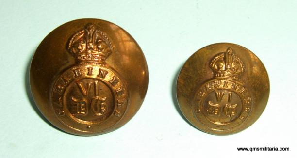 Pair of 6th Dragoon Guards Officer 's gilt buttons, large and medium pattern